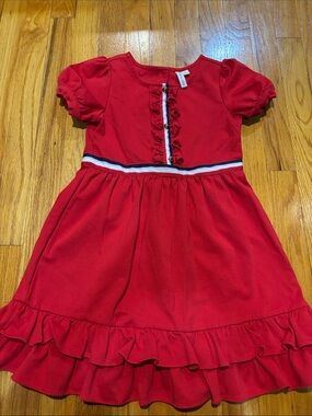 Janie and Jack Red Ruffle Hem Dress with Navy-Trim Waistband